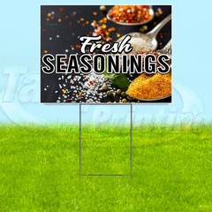 FRESH SEASONINGS 18×24 Yard Sign Plastic Corrugated WITH STAKE USA YS08042