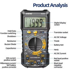 Digital Multimeter LCD Voltmeter Ammeter Ohmmeter Volt AC DC Tester Leads Meters