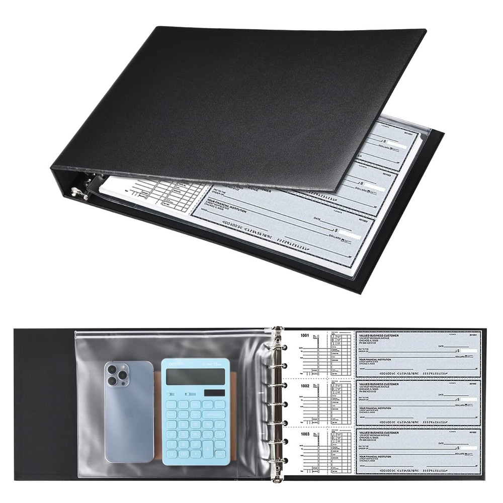 7 Ring Check Binder, 3-On-A-Page Business Checkbook Holder, 500 Checks Capacity