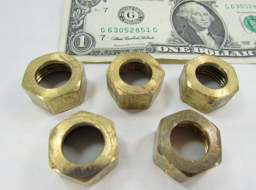 Lot 5 Unknown 1/2″ NPT? Solid Brass Compression Nuts, BSP/BSPT 14 TPI .752 Minor