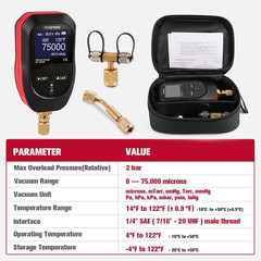 Digital Vacuum Gauge, Micron Vacuum Gauge Tester with 11 Units, 7/16 Inch-20 UNF