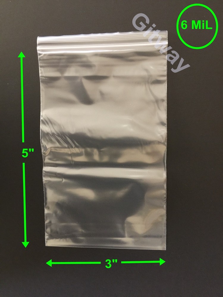 3″ x 5″ Heavy Duty 6 MIL Resealable Zip Top Lock 3×5″ 6 ML Clear Plastic Bags
