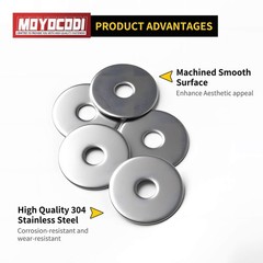 1/4 x 2” (20 Pack) Stainless Steel Fender Washers, 2” OD, (18-8) 304 Stainless