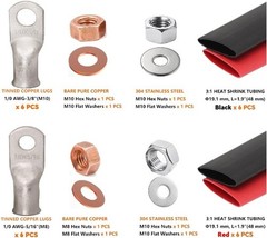 Tinned Copper 0 Gauge Battery Cable Ends 1/0 AWG 0 Gauge – 3/8+5/16 Ring