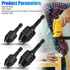 4Pcs 1/4″Hex Shank Keyless Drill Chuck Adapter Bit Change Converter Driver Black