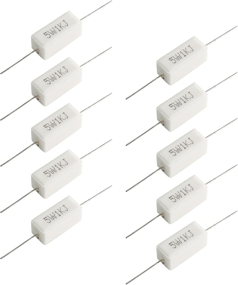 10Pcs 5W 1K Ohm Ceramic Cement Power Resistor Wirewound Horizo Size: 5W 1K Ohm