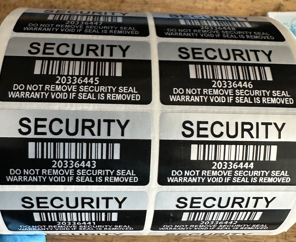 100 Warranty Void BAR-CODE Hologram Security Label Stickers Tamper Evident blk