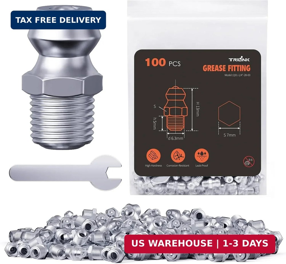 TRILINK 1/4″-28 Zerk Grease Fittings, SAE Grease Nipples with Straight, Grease F