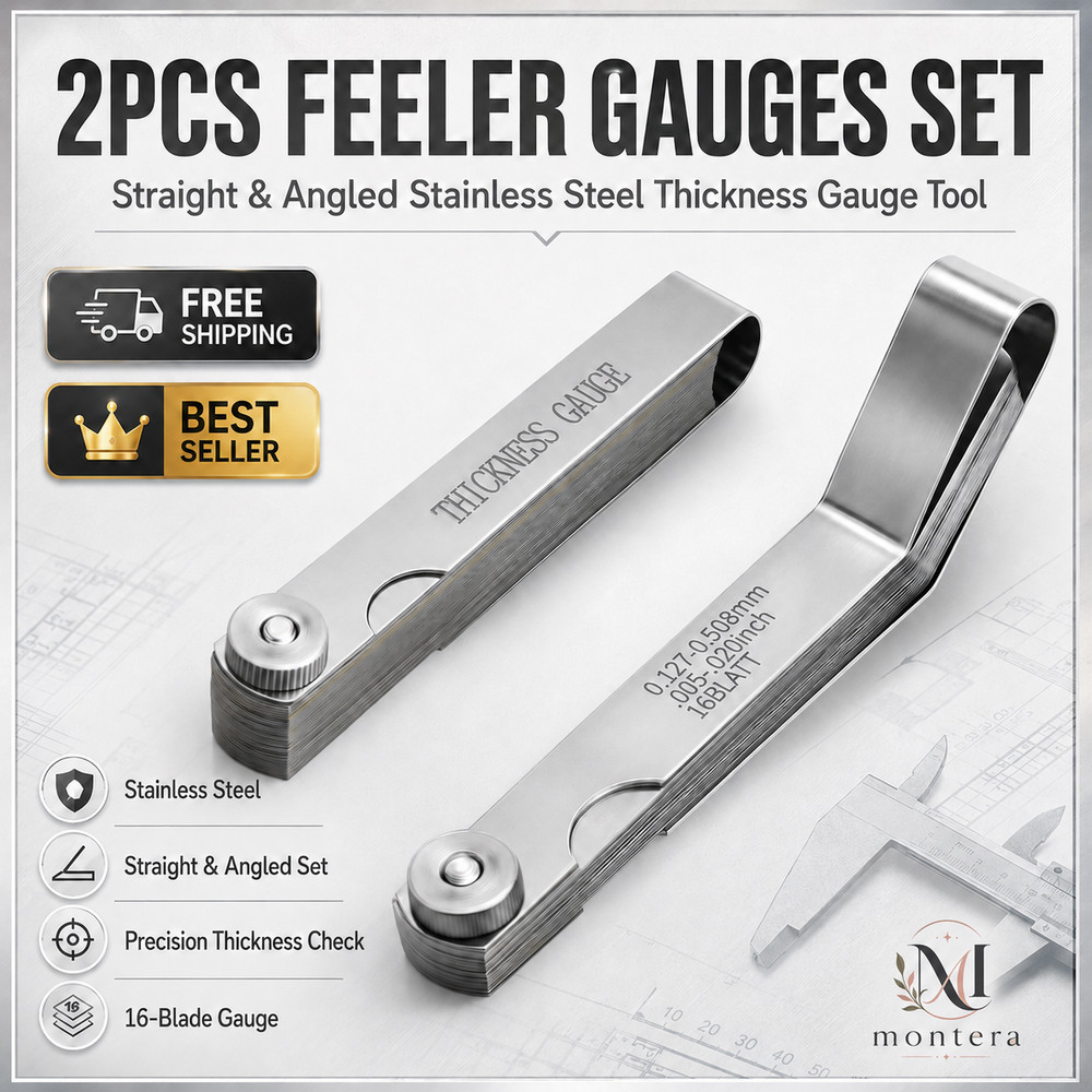 2PCS Feeler Gauges Set Stainless Steel Straight & Angled Thickness Gauge Tool SA