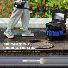 10 in. Self-Leveling Sewer Camera w 165 ft/50 m Cable Wheels Handle Locator IP68