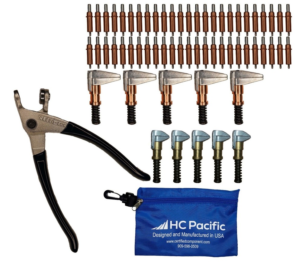 50 each C1/8 Cleco Fasteners (Made in USA) w/ Clamps, Pliers, and Pouch