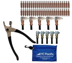 50 each C1/8 Cleco Fasteners (Made in USA) w/ Clamps, Pliers, and Pouch