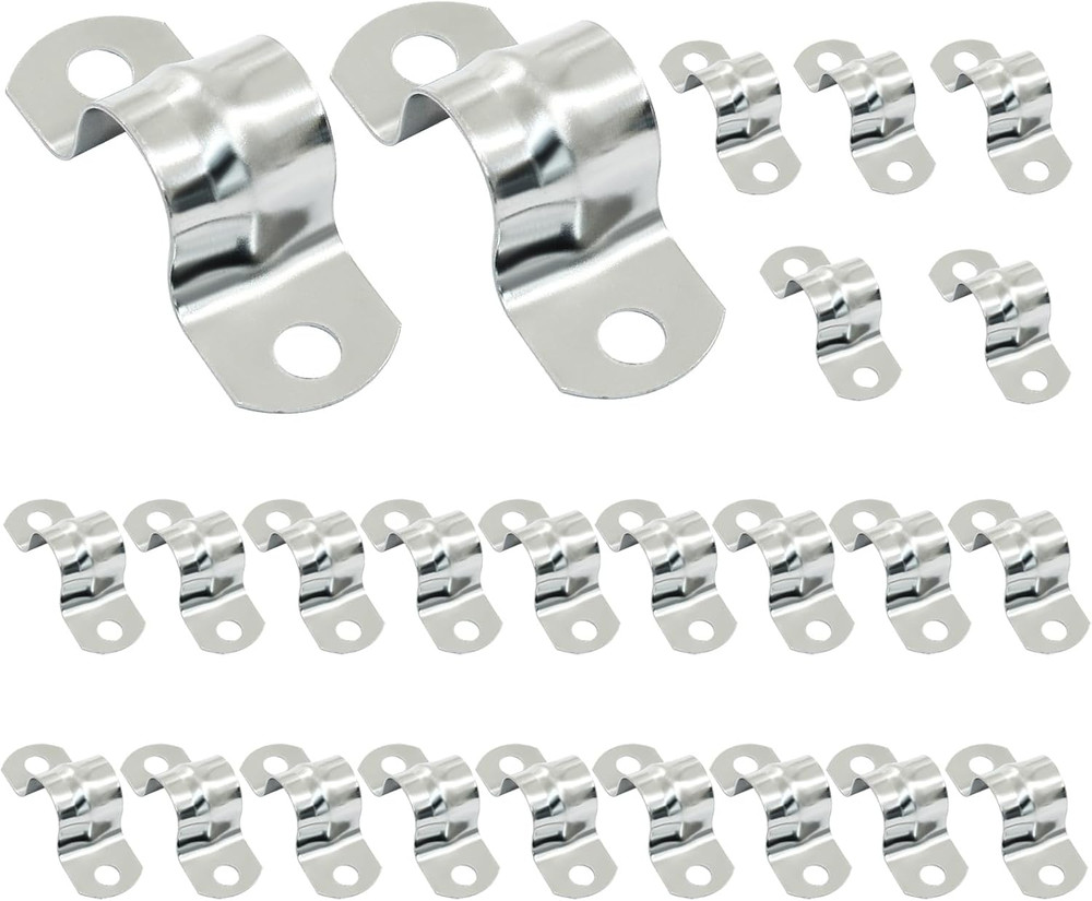 25 Pack M10 Rigid Pipe Strap, 3/8 Inch Stainless Steel Two Hole Cable Strap, U B