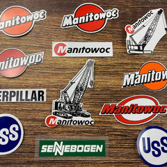 Construction HardHaT Decal Stickers LoT Manitowoc Caterpillar USS SENNEBOGEN USA