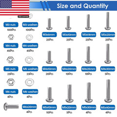 516Pcs Nuts and Bolts Assortment Kit 21-Sizes M3/M4/M5/M6 Nut Bolt Washer Assort