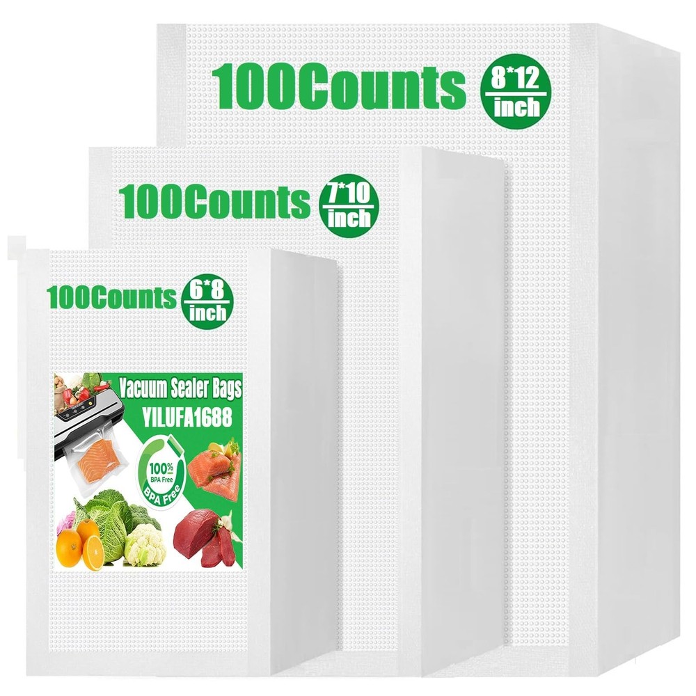 300 Pcs Vacuum Sealer Bags for Food 8″x12″+7″x10″+6″x8″ Mixed Sizes – Commerc…