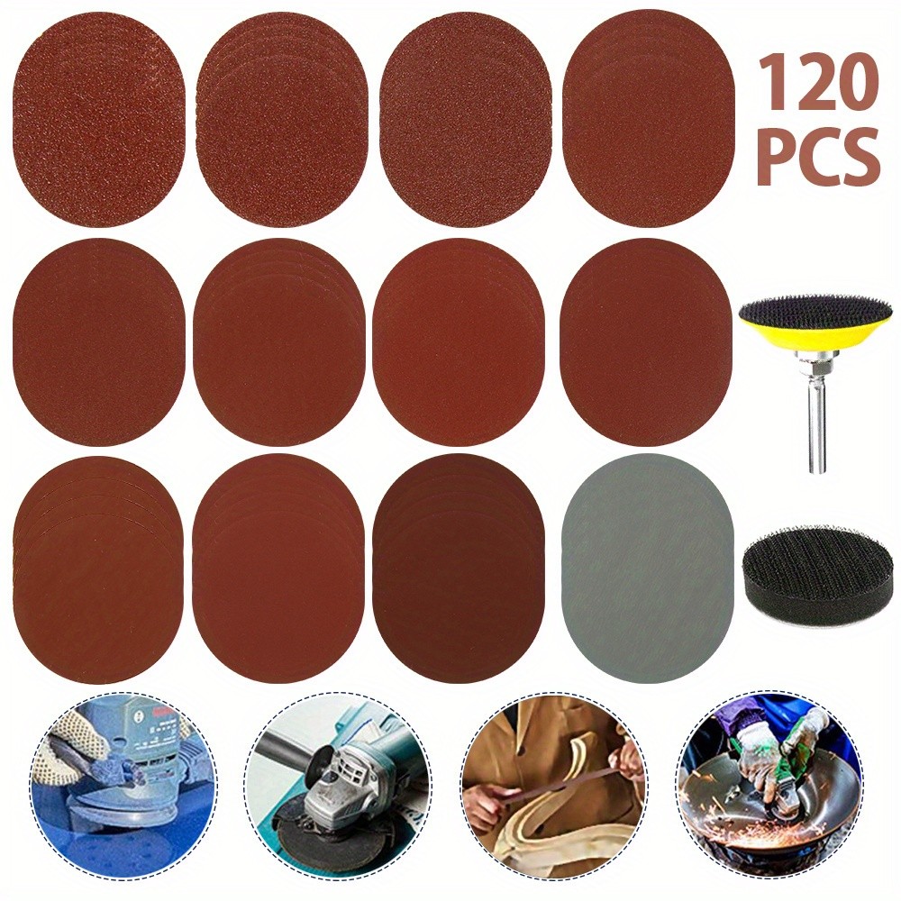 120pcs 2Inch 60-3000 Grit Mixed Sander Sanding Discs Pads Hook & Loop Sandpaper