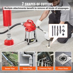 VEVOR Drain Cleaner Machine 120FT x 5/8In 370W Sectional Snake Auger Manual Feed