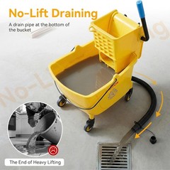 38 Qt Commercial Mop Bucket with Side Press Wringer on Wheels & Mops Set