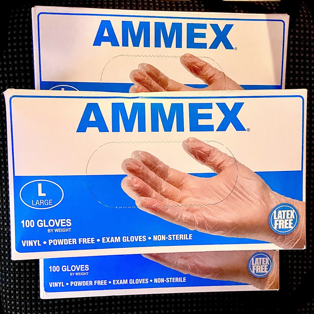 AMMEX Medical Vinyl Exam Gloves Clear/Powder-Free [1X Box of 100 LARGE]