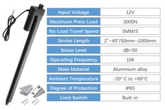 Linear Actuator 12V Heavy Duty Waterproof Stroke 2″~40″ 1000MM 3000N 660lb 5mm/s