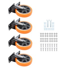 4 Pcs Orange With Locking Brake 6″ Heavy Duty Swivel Caster Wheels No Noise