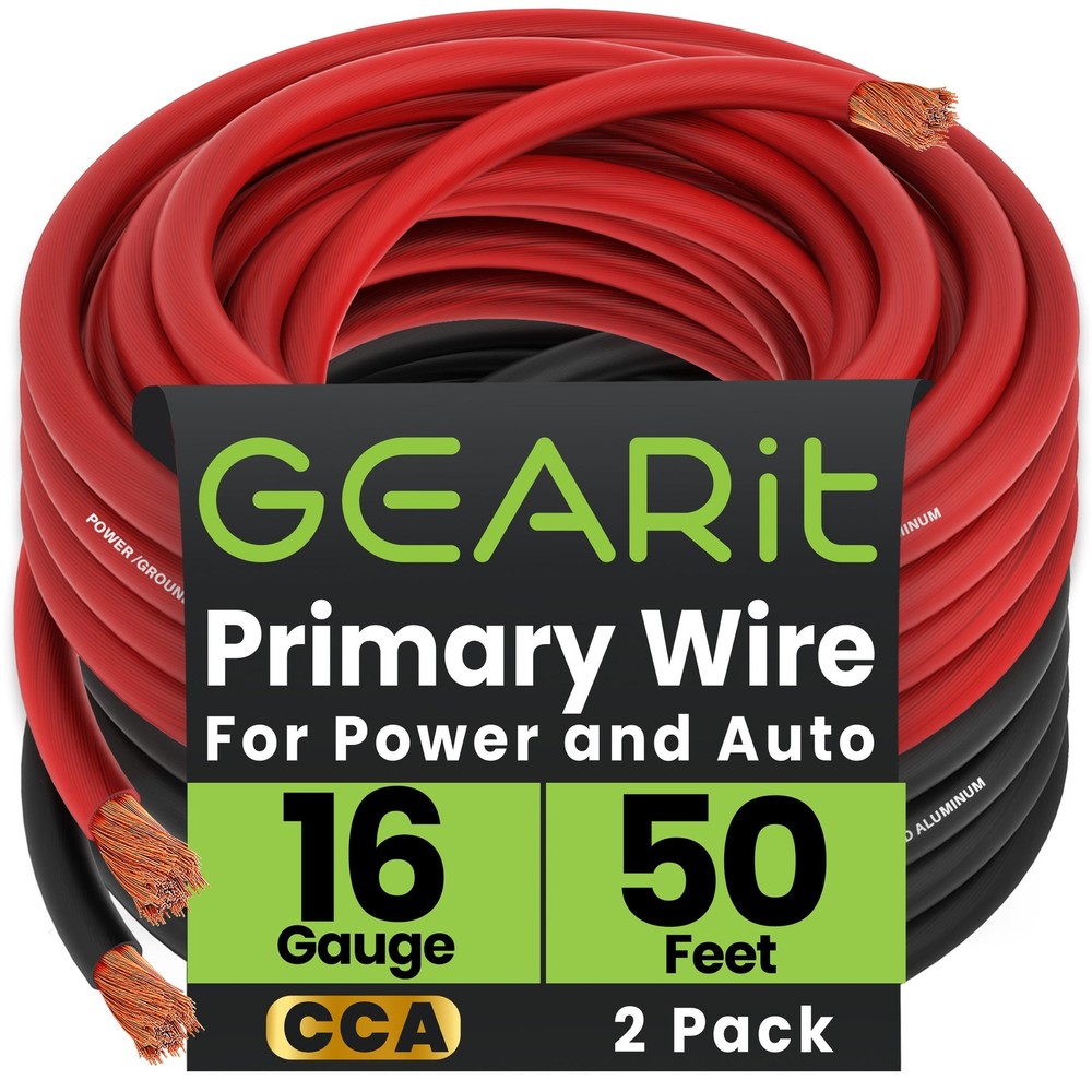 GEARit 16 Gauge Wire (50ft Each – 16 – Black/Red), Black/Red