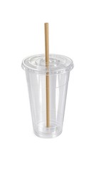 25 Sets 32 oz Plastic Clear Cups with Flat Lids and Eco Compostable Straws