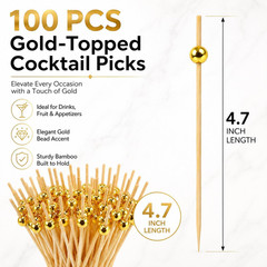 100PCS Cocktail Picks 4.7 Inch, Fancy Bamboo Toothpicks for Appetizers