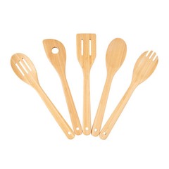 Mainstays 5 Pack Bamboo Cooking Spoons, Essential Kitchen Utensil Set