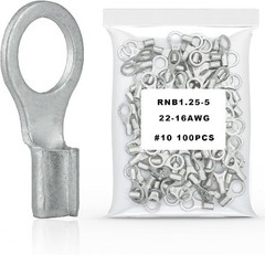 100Pcs 10 Non Insulated Ring Terminal, 22 16 AWG Brazed Seam Red Copper Wire