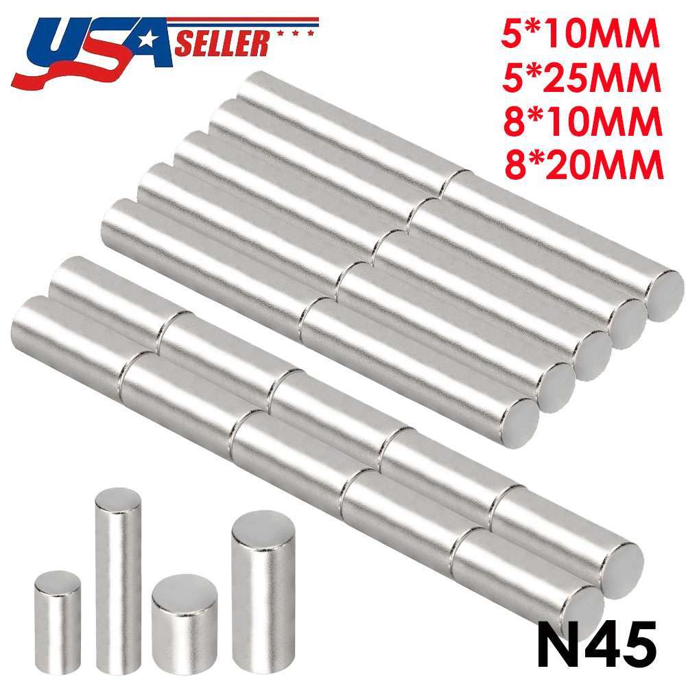N45 Strong Neodymium Magnet Rare Earth Cylinder Magnets 5*10MM/25MM, 8*10MM/20MM