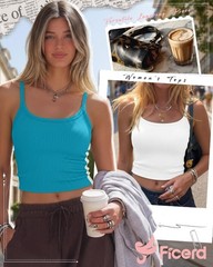 Ficerd 3 Pack Women’s Spaghetti Strap Ribbed Tank Tops Scoop Neck Cotton Crop…