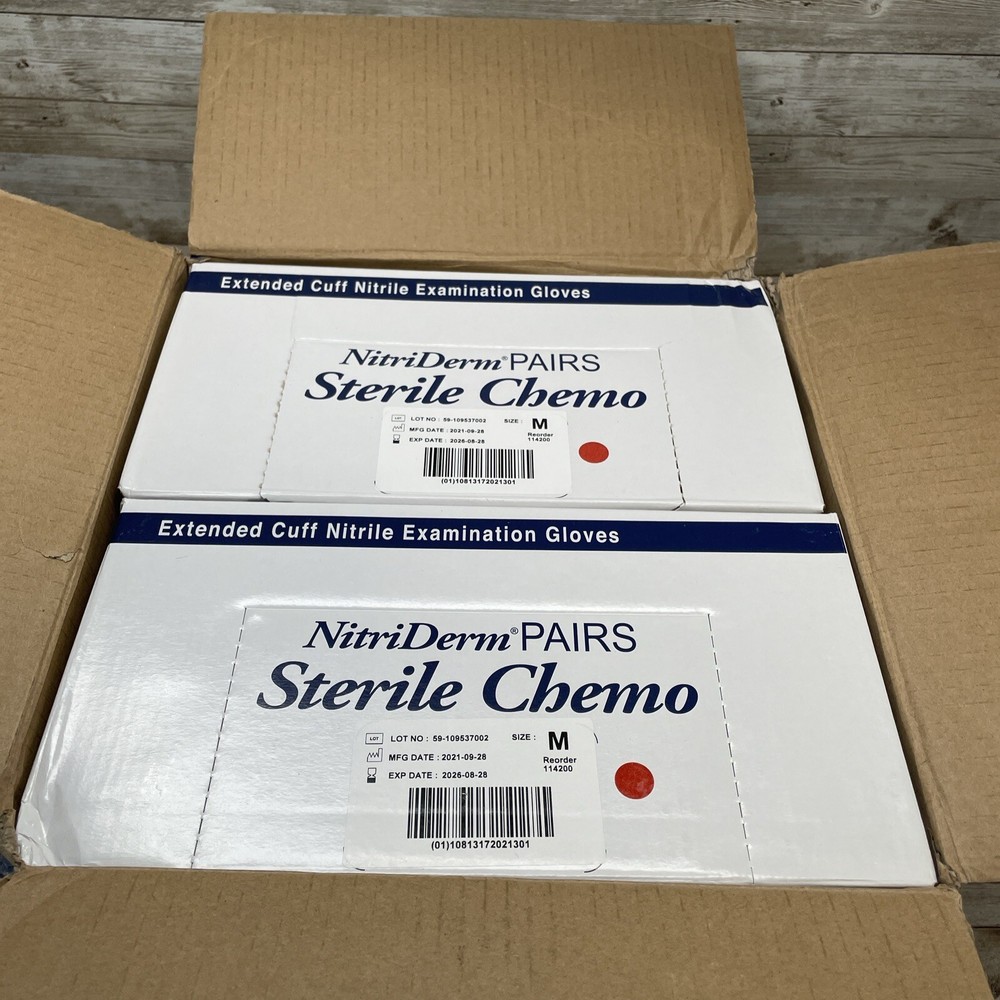 1 Case NitriDerm PAIRS Nitrile Surgical Gloves Sterile Chemo, Size MED Exp: 8/26