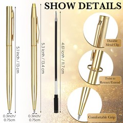 Fuutreo 50 Pack Gold Pens Bulk Metal Slim Ballpoint