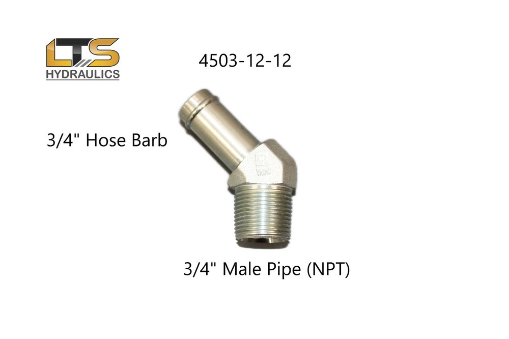 3/4″ Beaded Hose Barb x 3/4″ Male Pipe NPT 45° Steel Adapter 4503-12-12