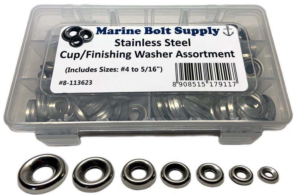 Stainless Steel Finishing Cup Washer Assortment Kit (Sizes #4 to 5/16″)