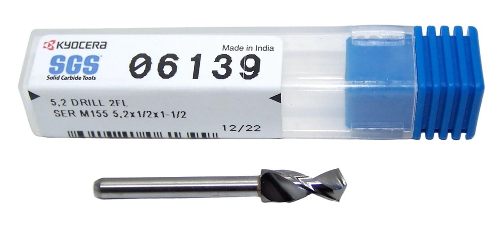 06139 Kyocera SGS 5.20mm Carbide Drill 2 Flute .2047″ Diameter .500″ Flute
