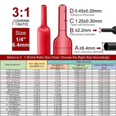 5ft 3:1 Ratio Heat Shrink Tubing Dual Wall Adhesive Glue Lined Φ1/4″ (6.4mm) US