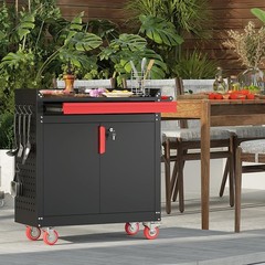 Metal Grill Cart，Outdoor Grill Cart with Storage,Grill Table with Wheels,Outdoor