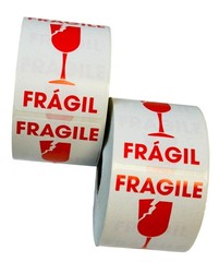 2×3 BROKEN GLASS Fragile / FRAGIL, Wh/Rd Bilingual 500 labels per roll, 1-40 RLS