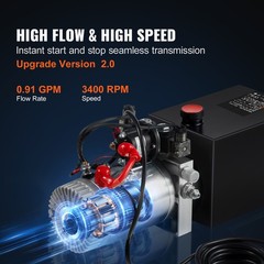 VEVOR 10 Quart Double Acting Hydraulic Pump 12V Dump Trailer Power Unit 2.1HP