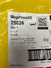 New Sealed Viega 25026 MegaPressG Straight Coupling 2×2 Carbon Steel – New