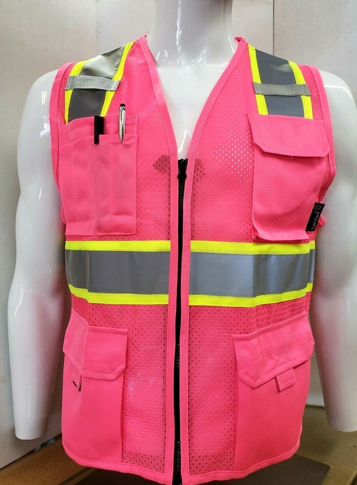 Two Tone High Visibility Pink Safety Vest Size Small – 5XL