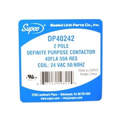 Supco DP40242 Contactor 40 FLA 50 RLA 24 Volts 2 Pole
