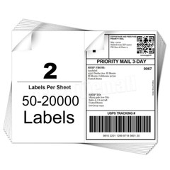 50-20000 8.5″ x 5.5″ Shipping Labels Half Sheets Blank Self Adhesive 2 Per Sheet