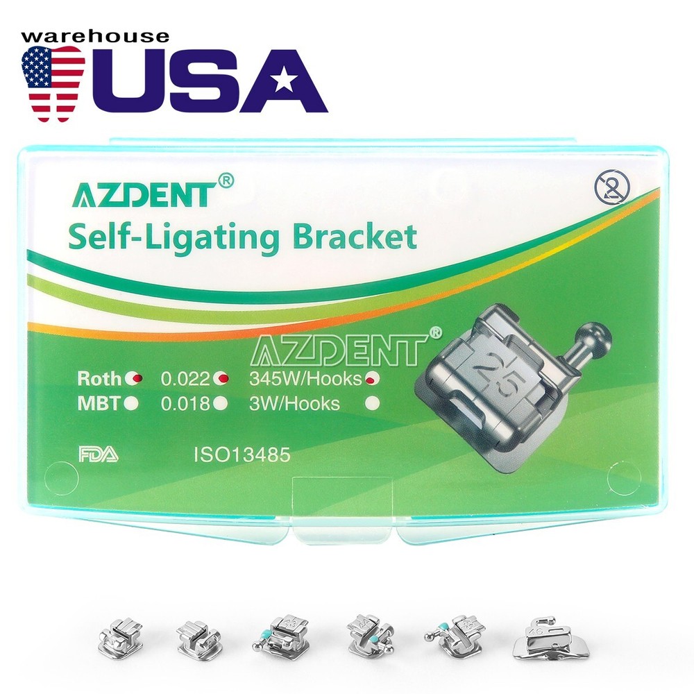 24Pcs AZDENT Dental Ortho Self-Ligating Bracket Braces MINI Roth 0.022 Hooks 345