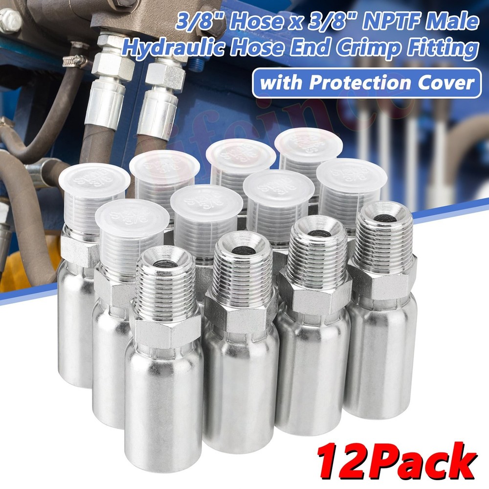 12 Pack 3/8″ Hydraulic Hose Fittings, 3/8″ I.D. Hose x 3/8″ NPTF Male with Prote