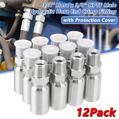 12 Pack 3/8″ Hydraulic Hose Fittings, 3/8″ I.D. Hose x 3/8″ NPTF Male with Prote