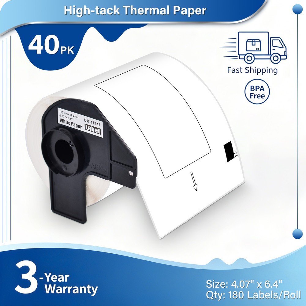 40Rolls DK-1247 4.07″ x 6.4″ Shipping Label 180 Labels/Roll Use with Brother QL